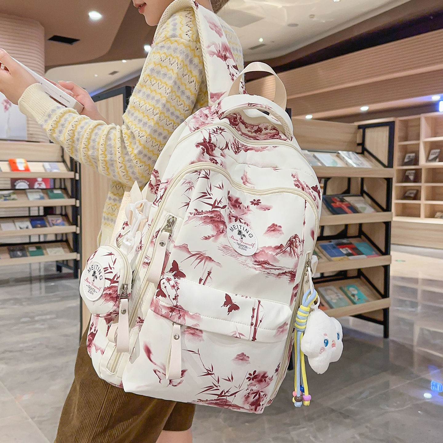 2025新款国风水墨印花双肩包女