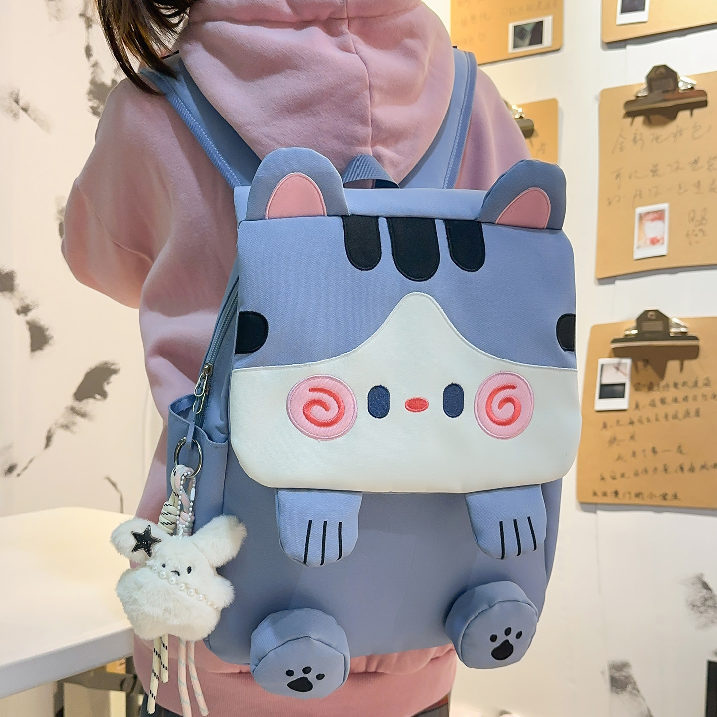 卡通猫咪双肩包女2026新款高颜值初中高中学生书包可爱休闲风背包