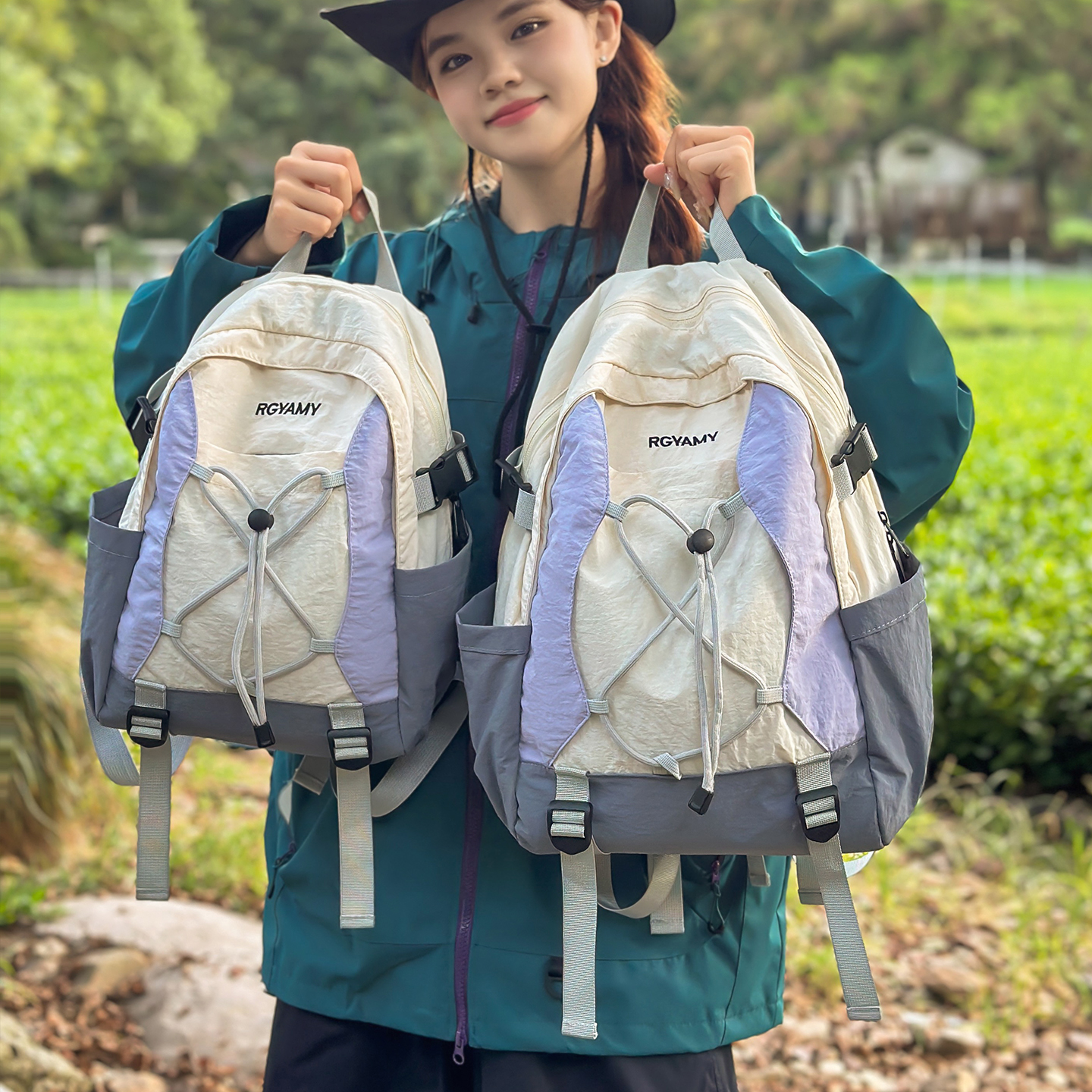 新款户外撞色轻便双肩包男女徒步旅行包大容量电脑包骑行登山包