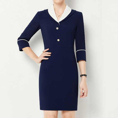 速发院高中职业连衣裙珠宝店工作服端袖通勤气质收腰中包款长臀