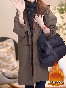 宽松休闲保暖棉衣棉服 新款 覆古夹棉加厚棉袄外套女中长款 2025冬季