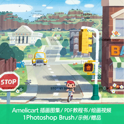 Amelicart插画图集PS笔刷PDF教程绘画视频示例ST45