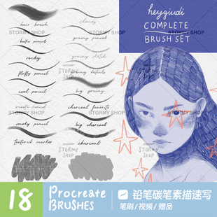 Procreate素描速写笔刷仿手绘书写勾线质感描边ST29 铅笔碳笔