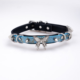 亚文化手工项圈choker蛇纹真皮PUPPY小众小项圈可带链子情侣颈圈