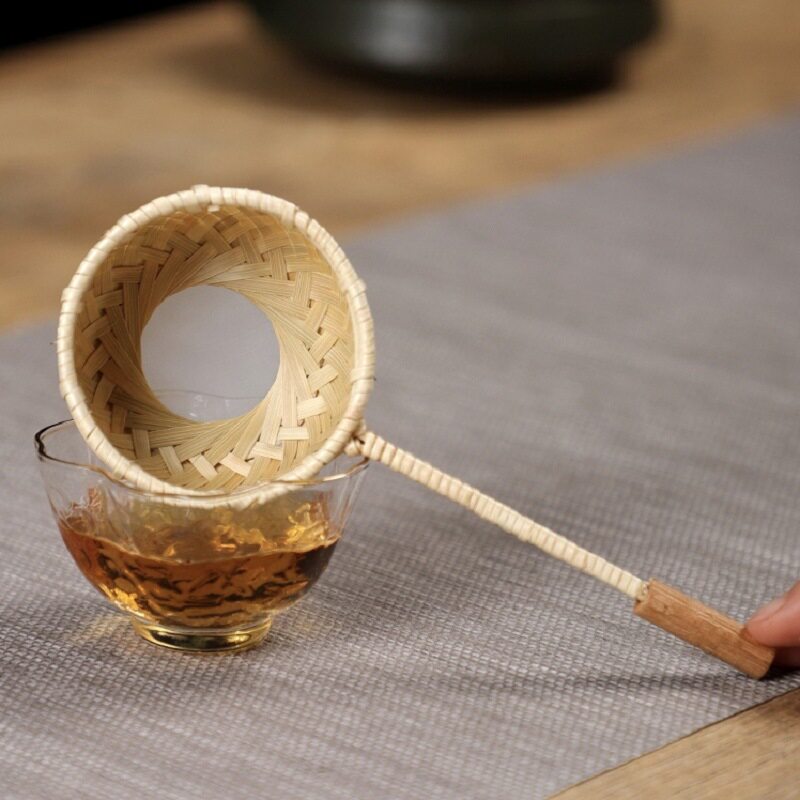 工厂功夫茶具配件茶过滤竹制茶滤茶漏斗创意藤编滤茶器茶网漏
