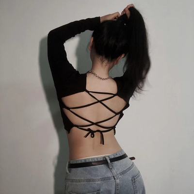 长袖爵士舞薄款露脐短上衣