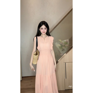 粉色 时尚 25188 显瘦法式 米儿连衣裙长裙小众夏季