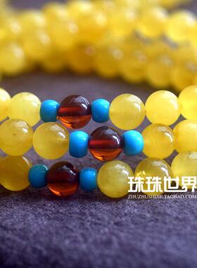蜜蜡108粒佛珠项链天然