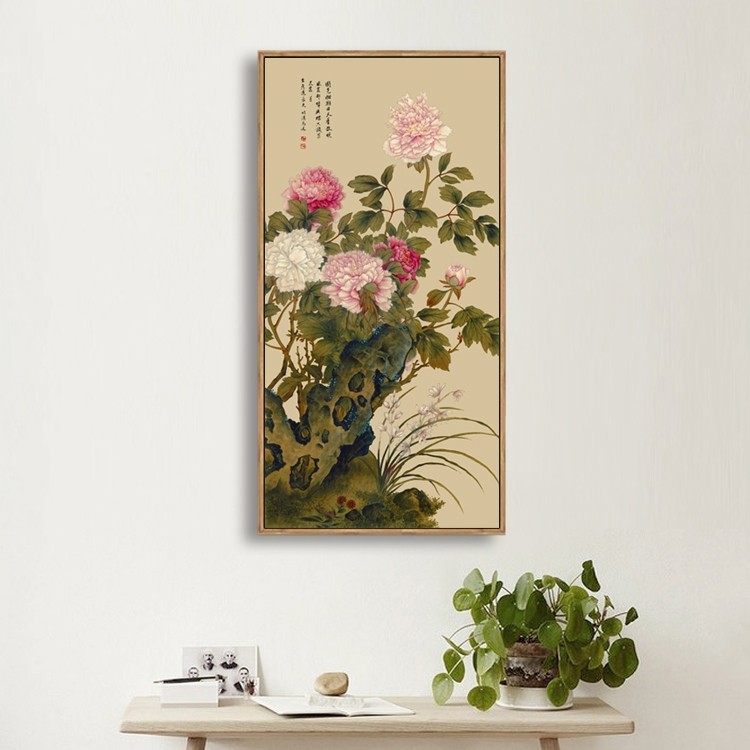 马逸国色天香图新中式花鸟画装饰画禅意客厅玄关竖版走廊壁画挂画
