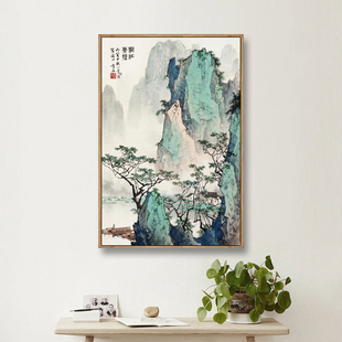 白雪石漓江青碧山水画新中式客厅装饰画卧室床头玄关壁画餐厅挂画