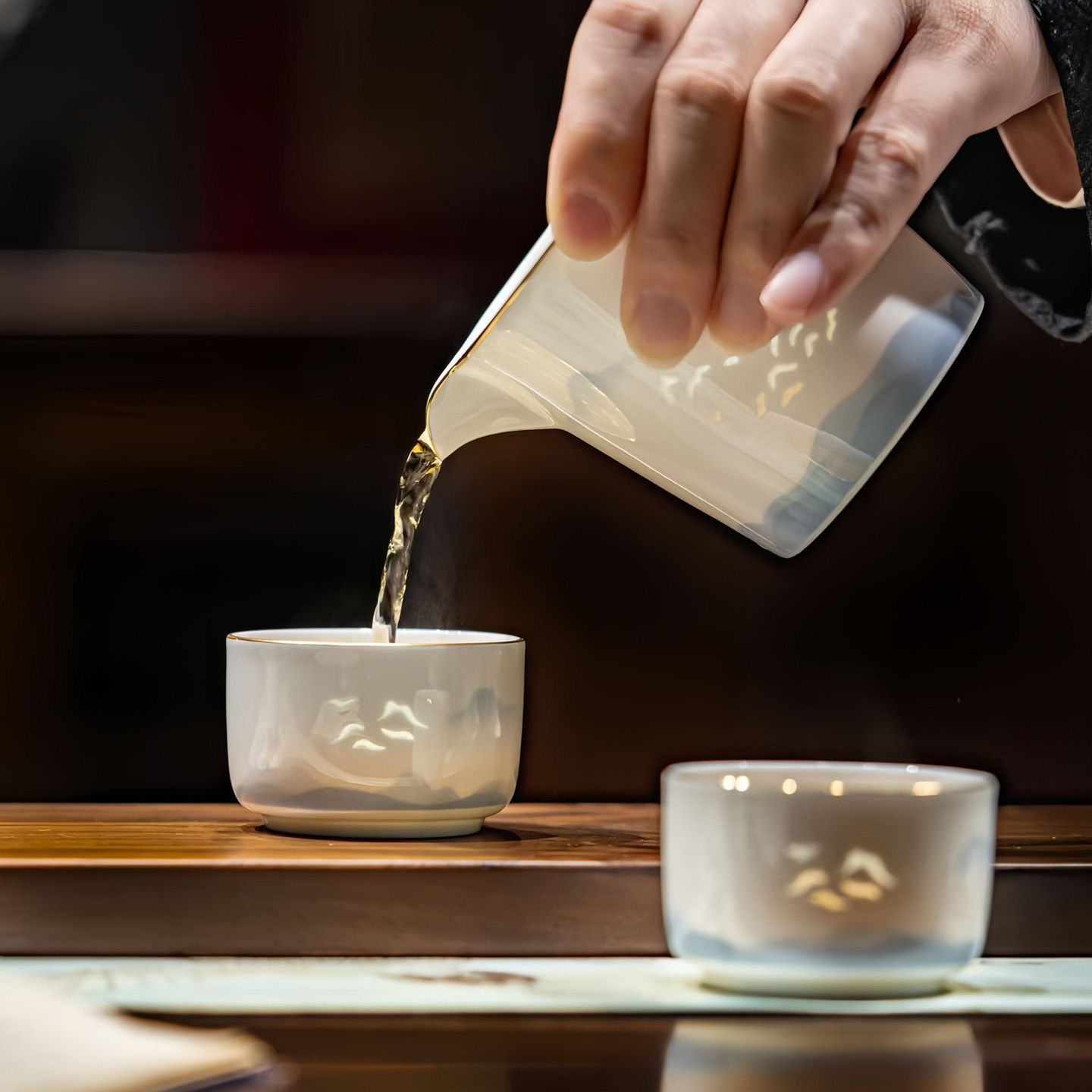 景德镇玲珑功夫茶具套装天青