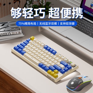 前行者V75無線藍(lán)牙鍵盤靜音充電款 機(jī)械手感女生辦公小型便攜可愛