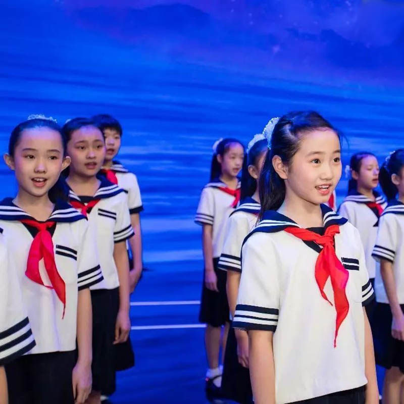 学院风学生舞蹈演出服女童水手服短袖翻领红领巾表演服儿童合唱服