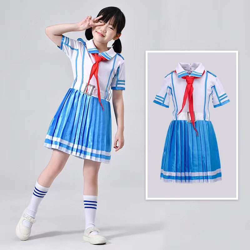 儿童红领巾演出服中小学生合唱舞蹈表演服儿童舞蹈服装短裙百褶裙