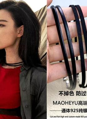 不掉色西出玉门倪妮叶流西同款项链黑色皮绳项圈颈链choker甜酷潮