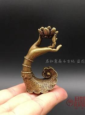 纯黄铜佛手莲花倒流香实心黄铜铜手香托香架菩萨佛祖香炉意境摆件
