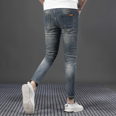 夏季高端复古蓝九分牛仔裤男款2025新款修身小脚男士休闲裤子9分