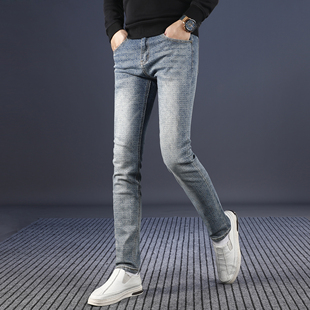 高端潮牌雕花牛仔裤男款秋季复古修身小脚2025新款弹力男士长裤子