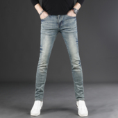 蓝色弹力修身 秋季 2025新款 牛仔裤 小脚潮牌高端百搭休闲 男士