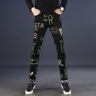 男修身 裤 小脚2025新款 潮流痞帅男士 子 秋冬季 黑色潮牌刺绣牛仔裤