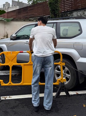 FOCABO美式高盎司水洗直筒冰蓝牛仔裤男做旧裂纹vintage休闲长裤