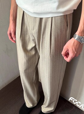 FOCABO美式休闲老钱风打褶暗纹休闲裤男松弛西裤百搭宽松直筒长裤