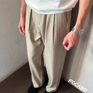 百搭宽松直筒长裤 男松弛西裤 休闲老钱风打褶暗纹休闲裤 FOCABO美式