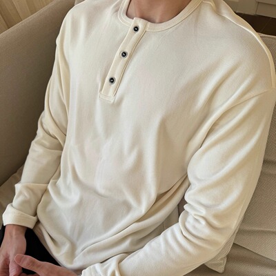 FOCABO老钱风慵懒亨利领长袖T恤