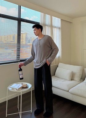 FOCABO美式松弛老钱风打褶暗纹休闲长裤新贵通勤百搭宽松直筒西裤