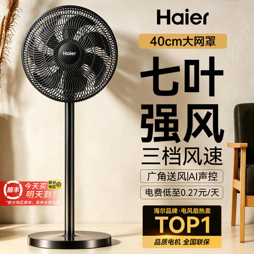 海尔电风扇落地扇家用大风力摇头