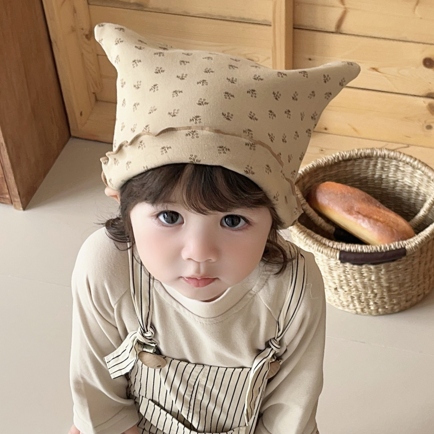 婴儿帽子秋冬季韩版小碎花保暖小月龄新生儿女宝宝儿童套头帽胎帽