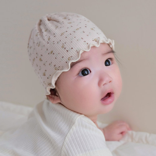 可爱碎花无骨莫代尔婴儿帽子胎帽
