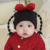 婴儿帽子可爱小辫子羊绒棉加厚保暖男女宝宝新生儿护囟门胎帽秋冬