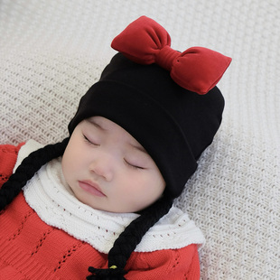 婴儿帽子小辫子新年红色小月龄新生儿百天周岁宝宝胎帽套头帽秋冬