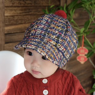 婴儿帽子小香风粗花呢大帽檐遮阳防晒保暖儿童男女宝宝报童帽秋冬