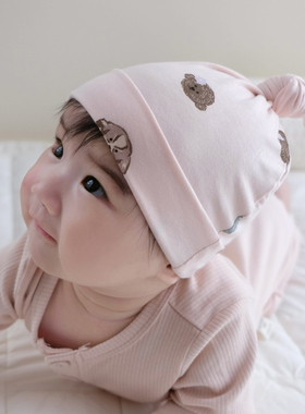 婴儿帽子春秋季莫代尔可爱小狗初生新生儿男女宝宝胎帽揪揪帽冬季