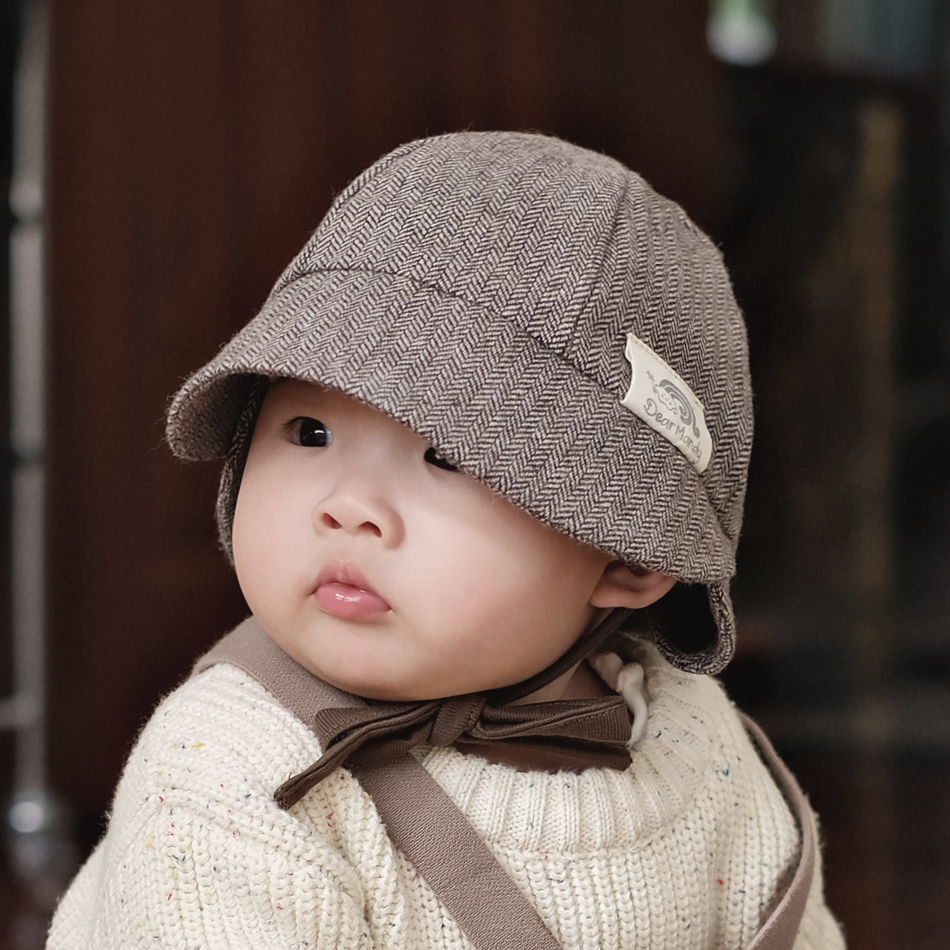 婴儿帽子秋冬羊毛保暖防晒大檐小月龄男女宝宝盆帽毛呢儿童渔夫帽