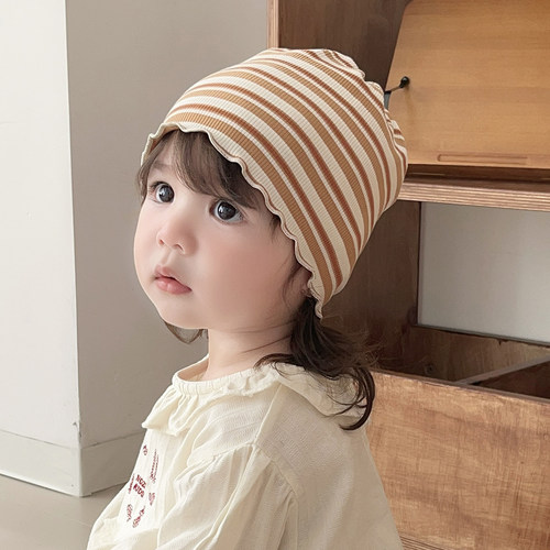 婴儿帽子秋冬可爱条纹莫代尔保暖小月龄新生儿男女宝宝套头帽胎帽