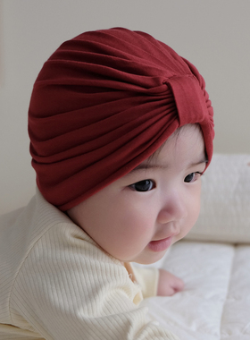 婴儿帽子春秋莫代尔可爱方扣儿童初生新生儿男女宝宝护囟门胎帽冬