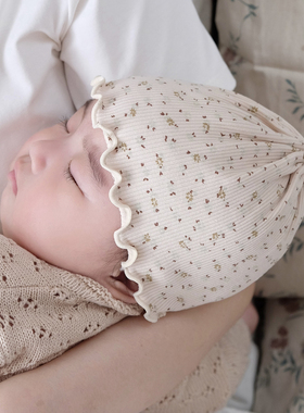 婴儿帽子春秋薄款可爱碎花莫代尔初生新生儿女宝宝无骨护囟门胎帽