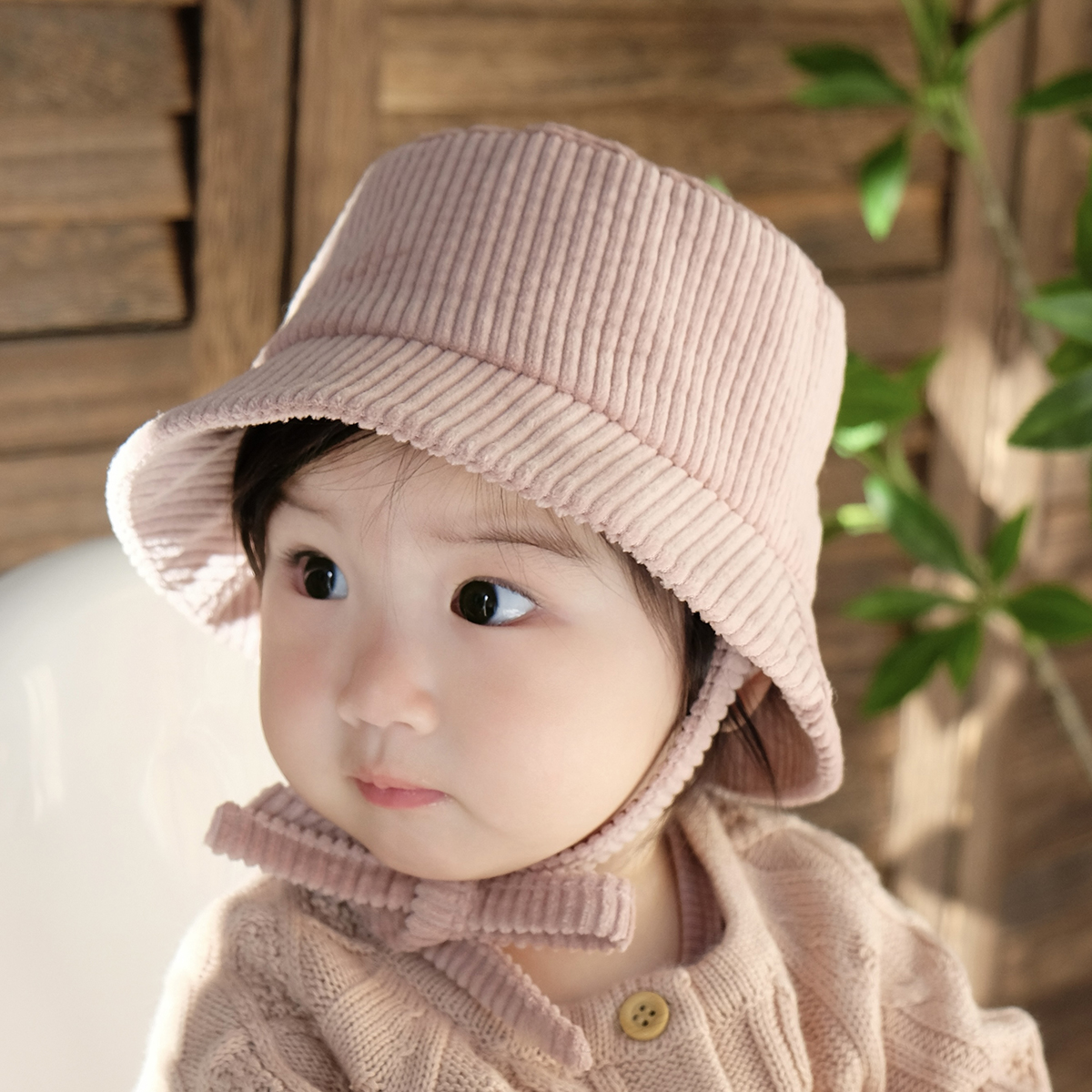 婴儿帽子春秋灯芯绒大帽檐遮阳防晒小月龄男女宝宝儿童渔夫帽盆帽