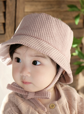 婴儿帽子秋冬灯芯绒大帽檐遮阳防晒小月龄男女宝宝儿童渔夫帽盆帽