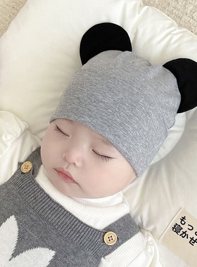 婴儿帽子春秋薄款可爱超萌小熊纯棉透气男女宝宝护囟门帽胎帽冬季