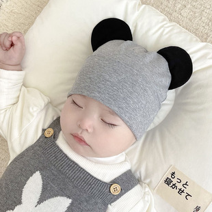 婴儿帽子春秋薄款可爱超萌小熊纯棉透气男女宝宝护囟门帽胎帽冬季