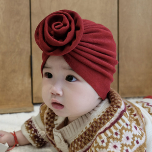 婴儿帽子可爱花朵双貂针织加厚保暖儿童新生儿宝宝护囟门胎帽秋冬