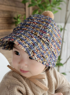 婴儿帽子小香风粗花呢韩版大檐遮阳小月龄男女宝宝儿童棒球帽秋冬