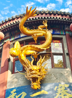 中式风龙舞狮玻璃钢模型装饰