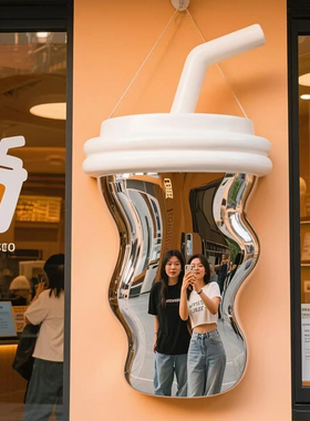 网红仿真镜面咖啡奶茶杯门头装饰