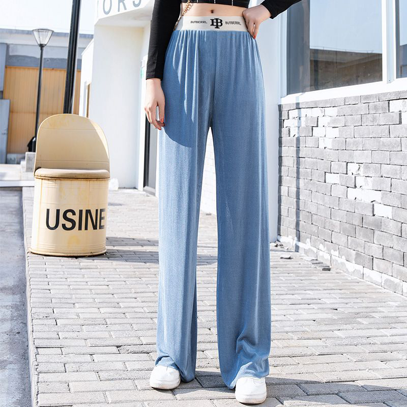 显瘦百搭抖抖裤冰丝雪纺阔腿拖地裤宽松直筒休闲裤女夏季薄款高腰