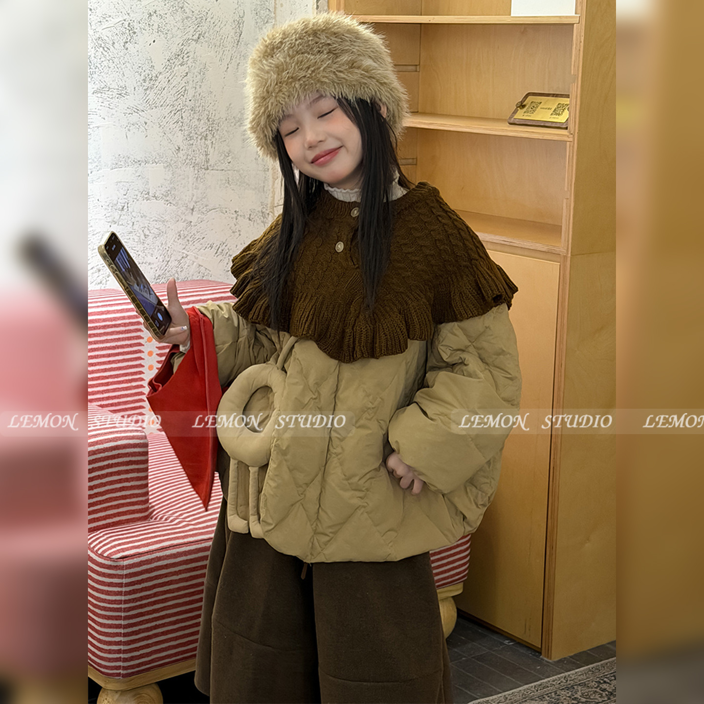 女童90白鸭绒外套针织拼接羽绒服